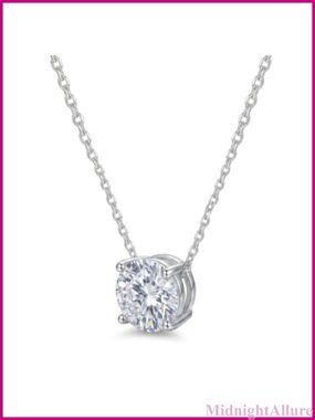 Dainty Solitaire Cubic Zirconia Pendant Necklace Silver Plated 18-20 in